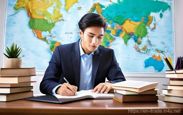무역자격증시험절차 - **Prompt 1: Focused Study for Global Trade Certification**
    An individual in their late 20s, wear...