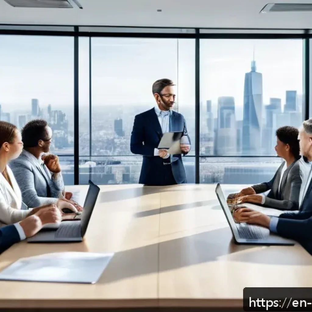 무역관리프로세스 - A modern international business meeting scene in a bright, spacious conference room with diverse pro...