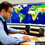 Home 20 무역업무연습 - A detailed, professional office scene showing an international trade specialist meticulously reviewi...