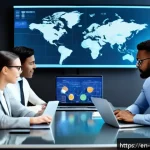 Home 23 무역업계연봉 - A modern office scene showing a diverse group of trade professionals collaborating around a table wi...
